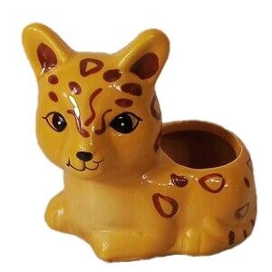 Yellow Spotted Cat Votive Holder Possibly Hand Painted‎